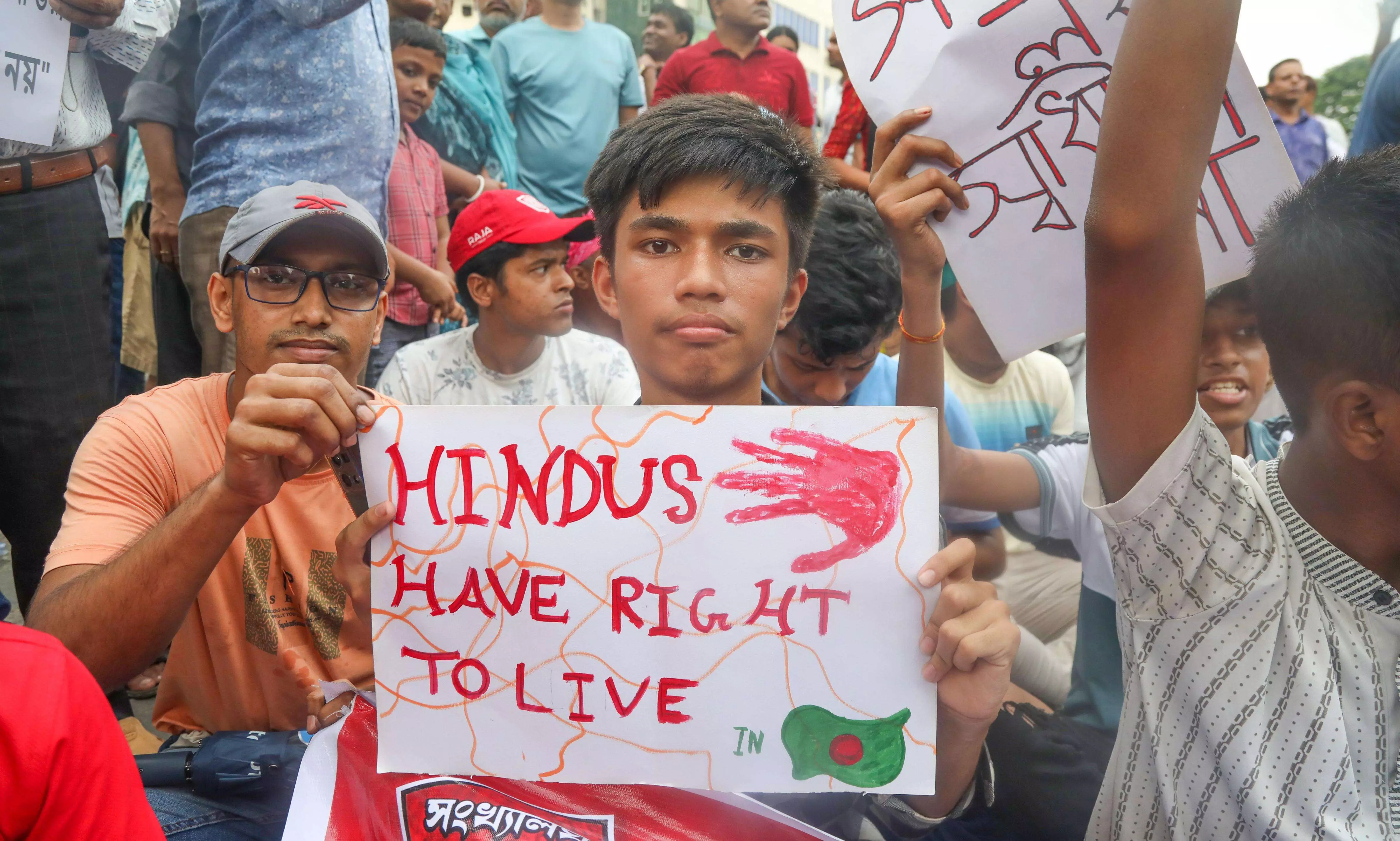Minority Bangladeshi Hindus stage protest demanding protection amid attacks on temples & homes