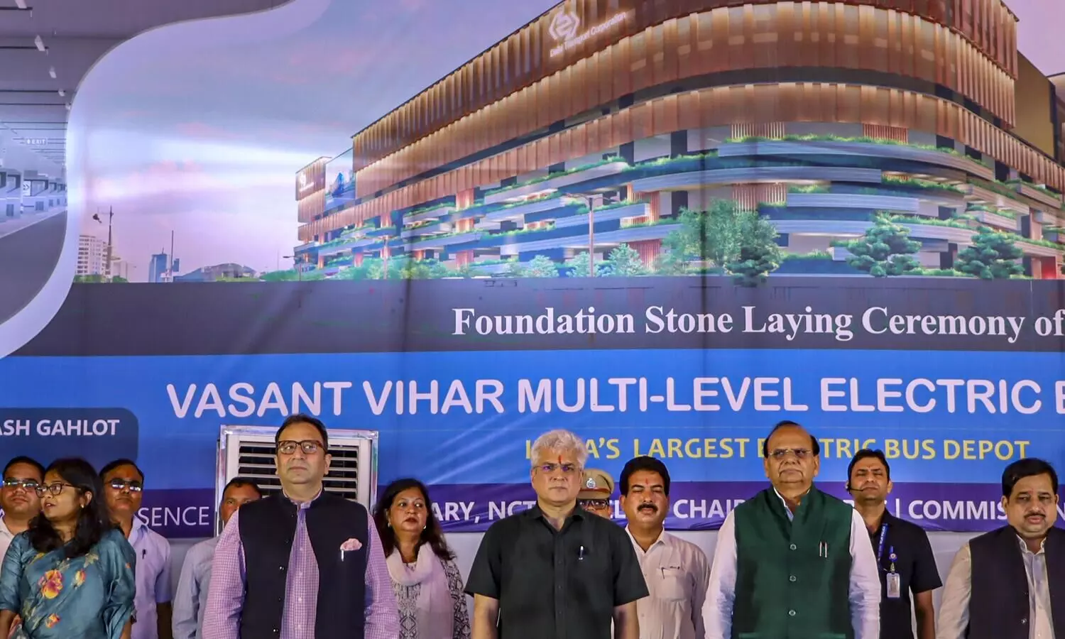 Delhi LG, transport minister lay foundation stone of multi-level electric bus depot in South Delhi