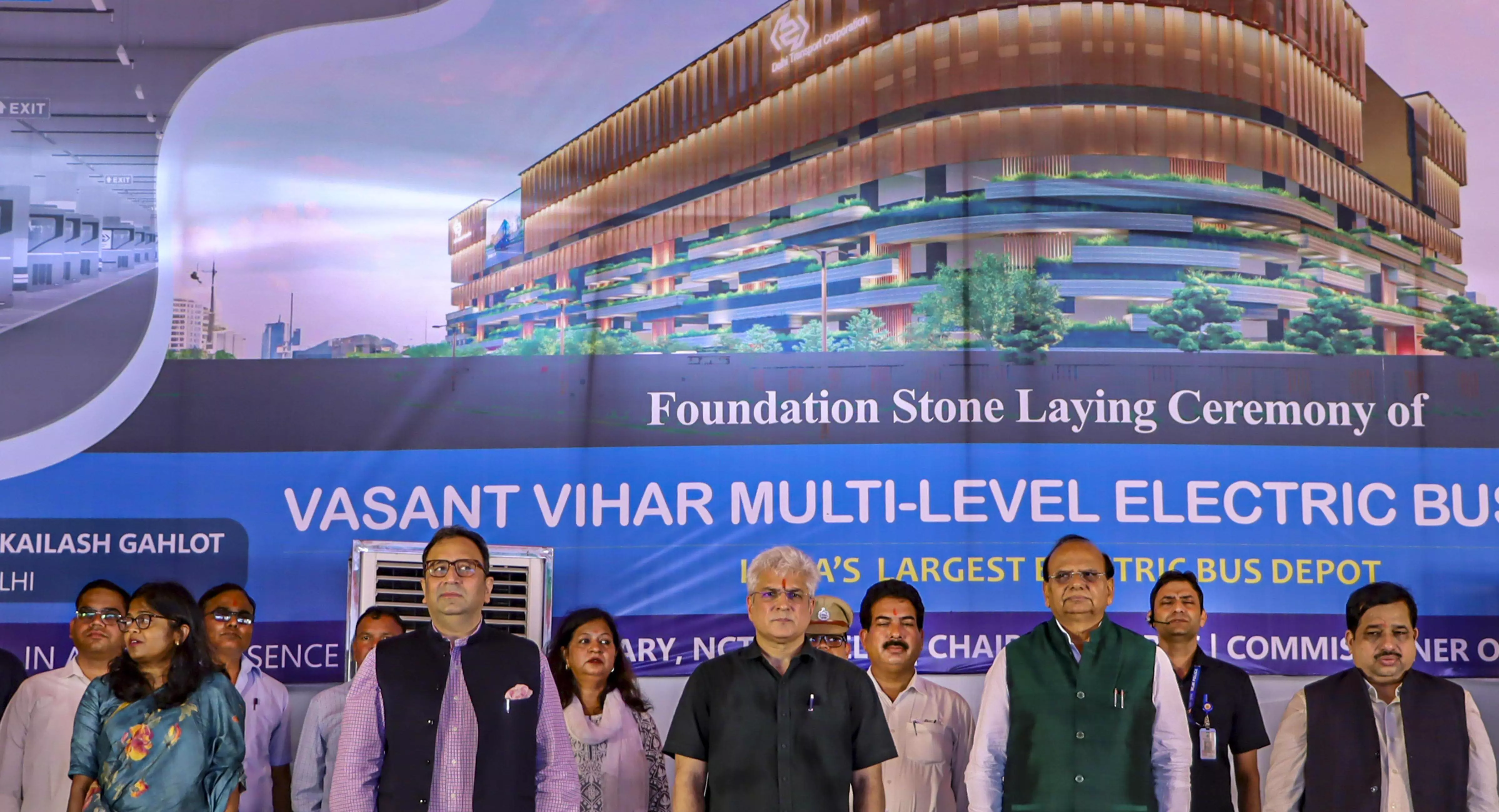 Delhi LG, transport minister lay foundation stone of multi-level electric bus depot in South Delhi