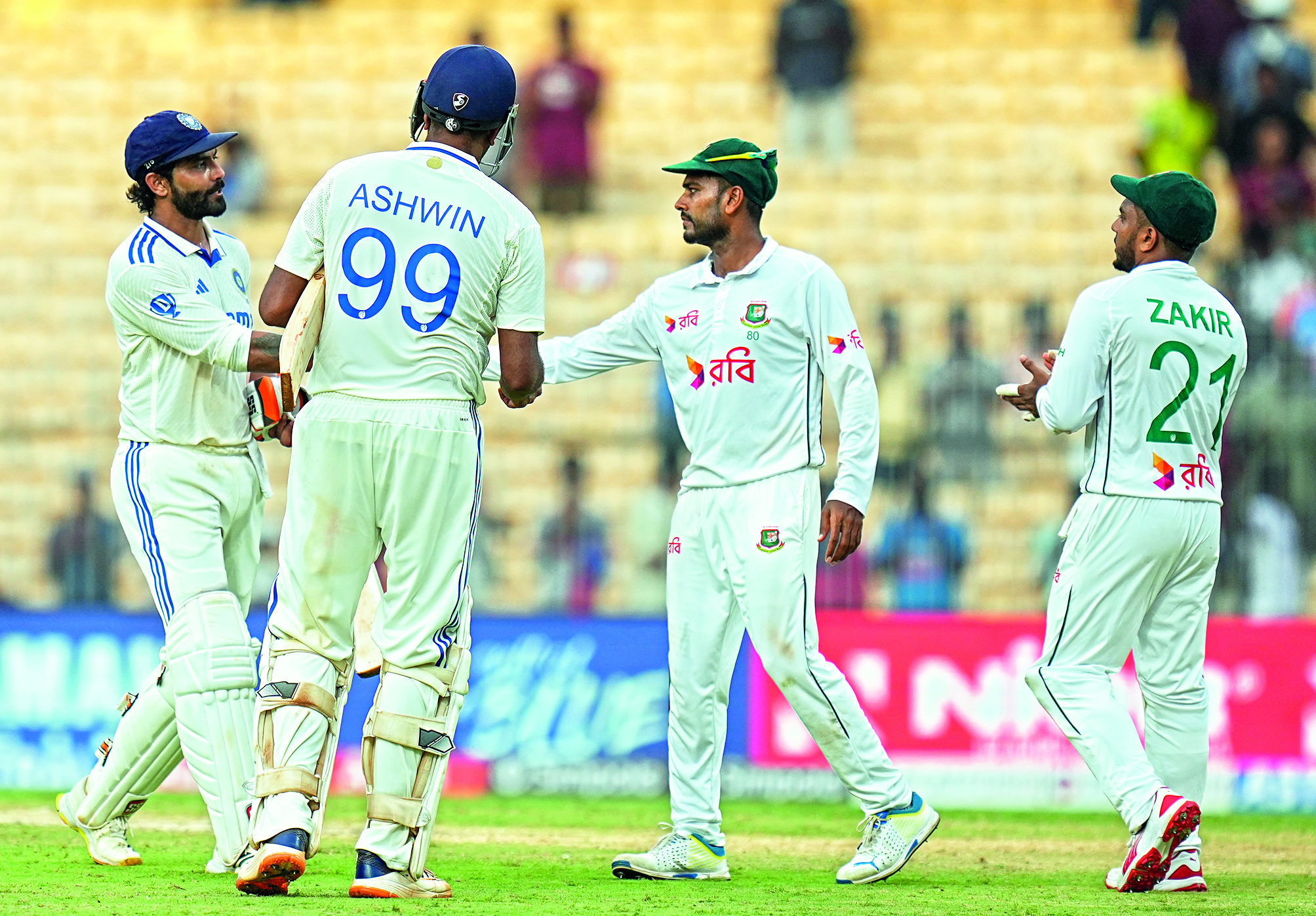 Ashwin-Jadeja tango saves India after Mahmud’s early strikes