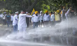 AAP protests in Punjab against BJP over tardy paddy lifting, police use water cannons AAP protests in Punjab against BJP over tardy paddy lifting, police use water cannons