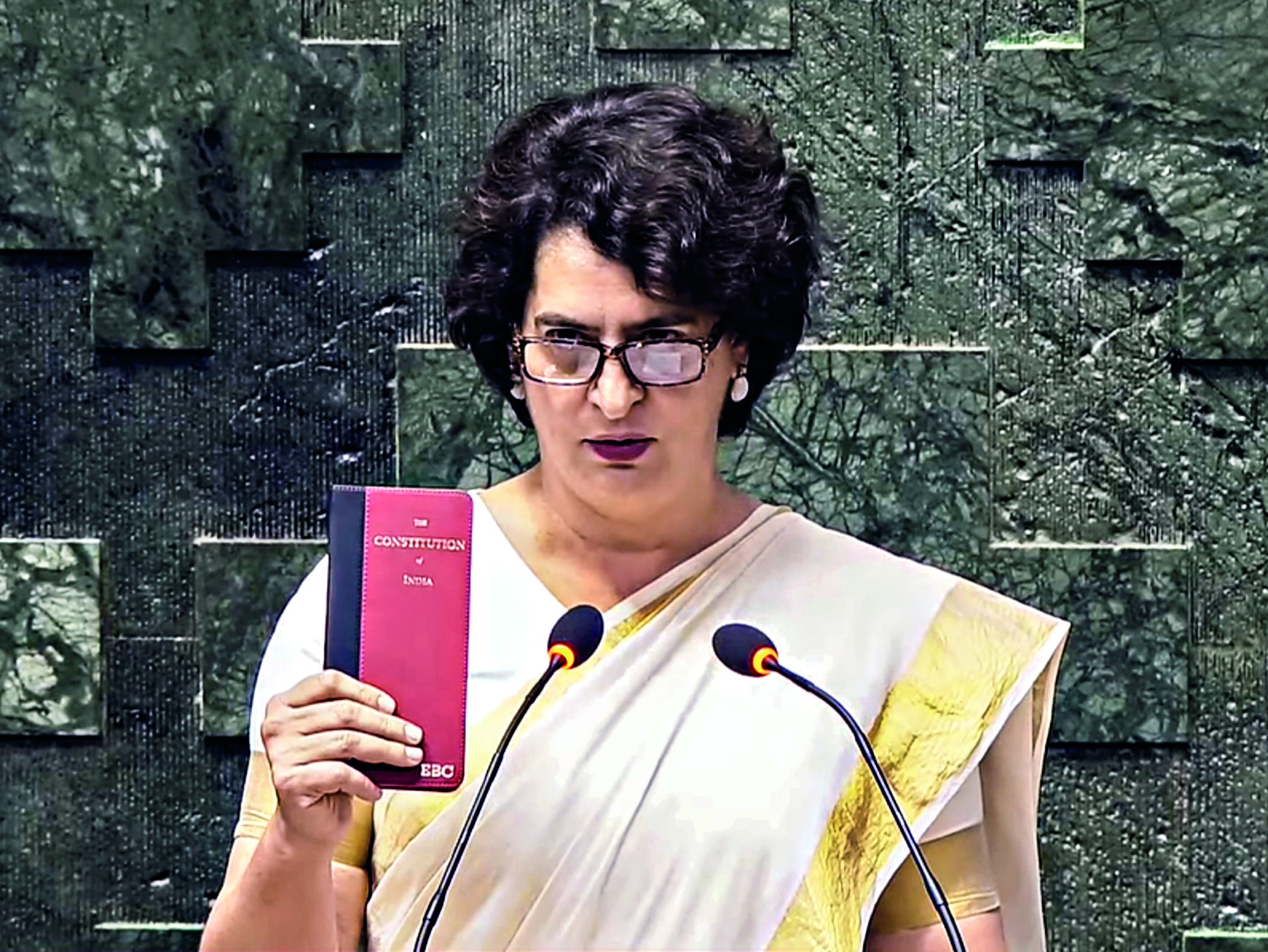 Constitution in hand, Priyanka takes oath; third Gandhi in Parl