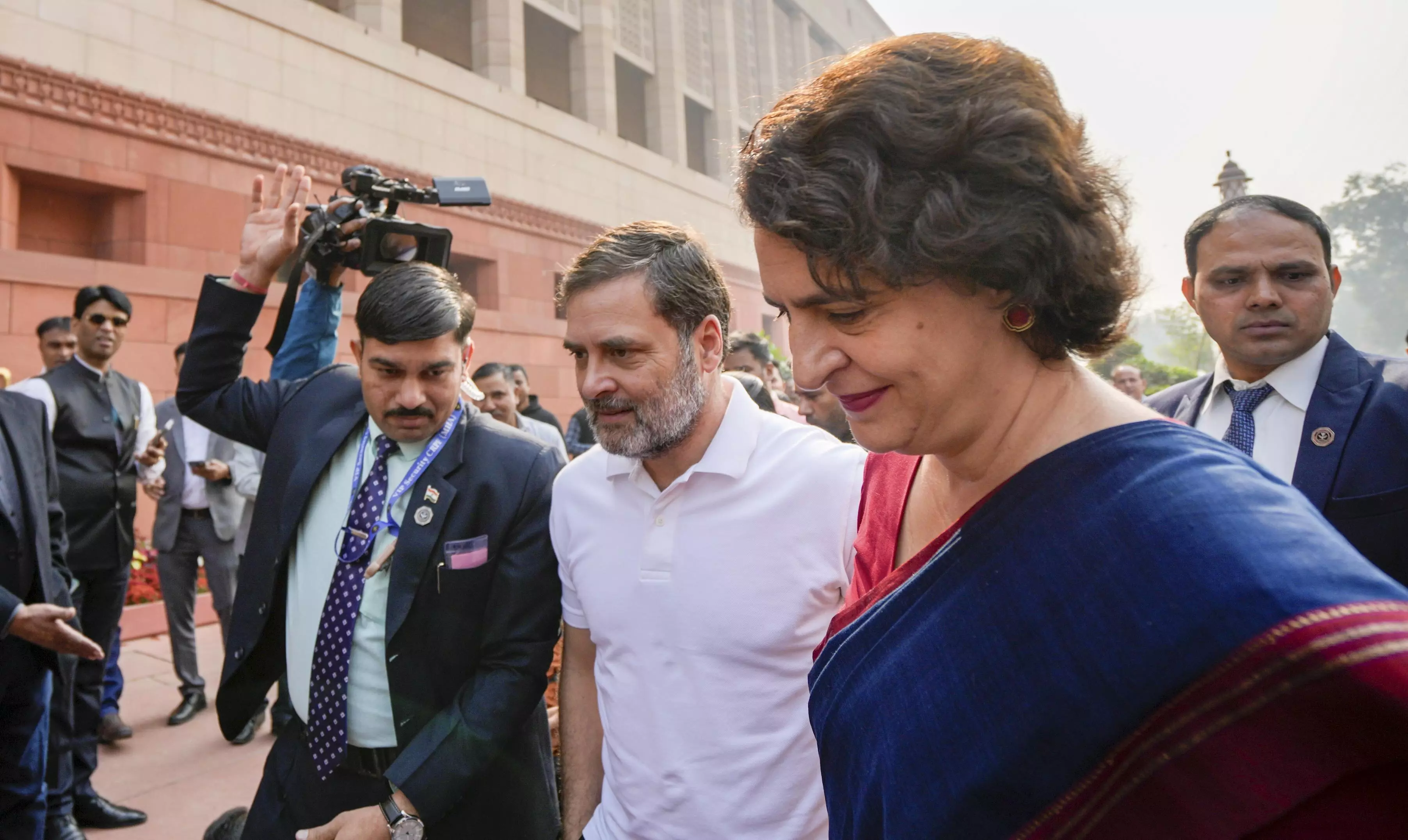 Priyanka Gandhi interacts with opposition MPs in LS amid protests over Sambhal violence, Adani issue Priyanka Gandhi interacts with opposition MPs in LS amid protests over Sambhal violence, Adani issue