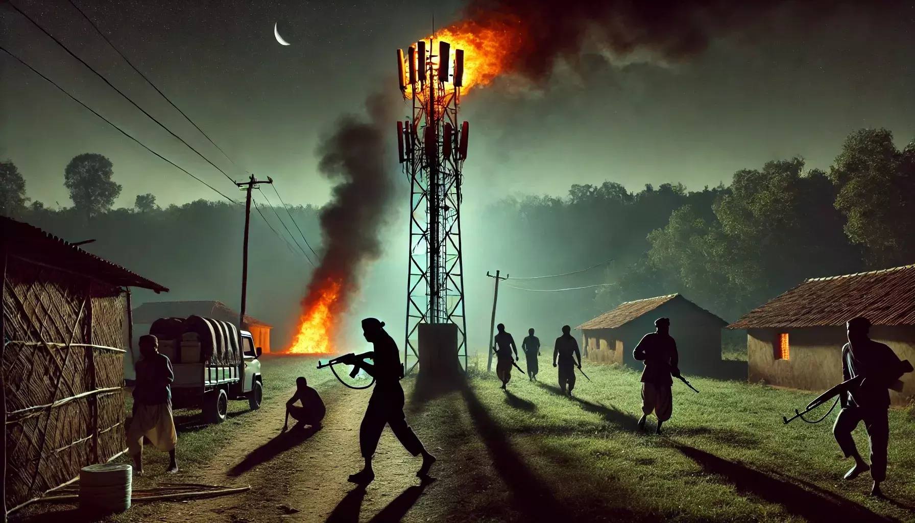 Naxalites torch mobile phone tower in Chhattisgarhs Bijapur Naxalites torch mobile phone tower in Chhattisgarhs Bijapur