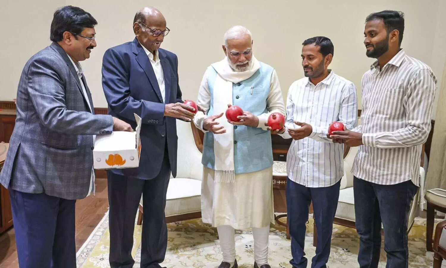 Sharad Pawar meets PM Modi along with two farmers from Maharashtra