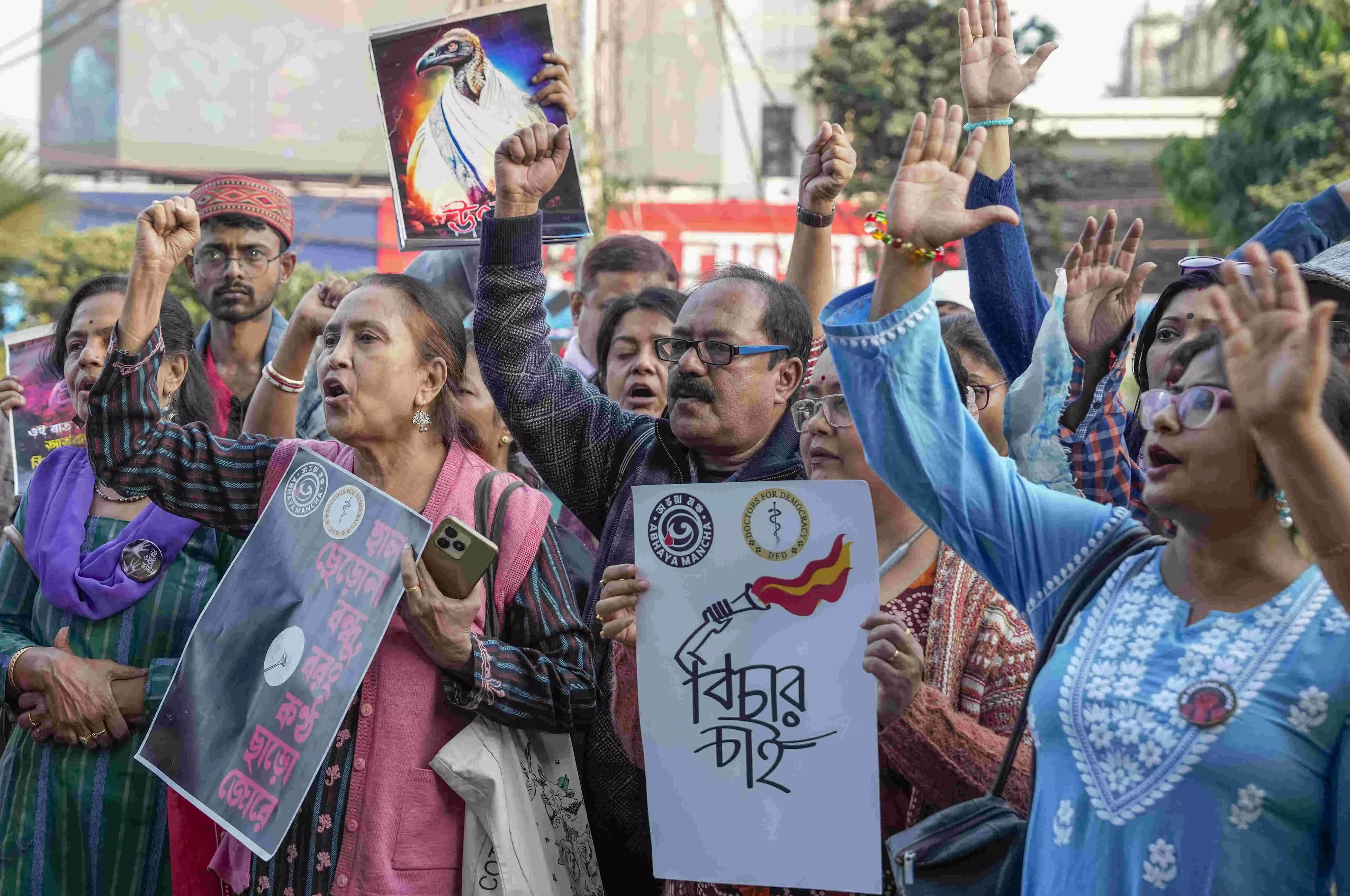 Medicos launch demonstration in Kolkata demanding speedy justice for RG Kar murdered doctor