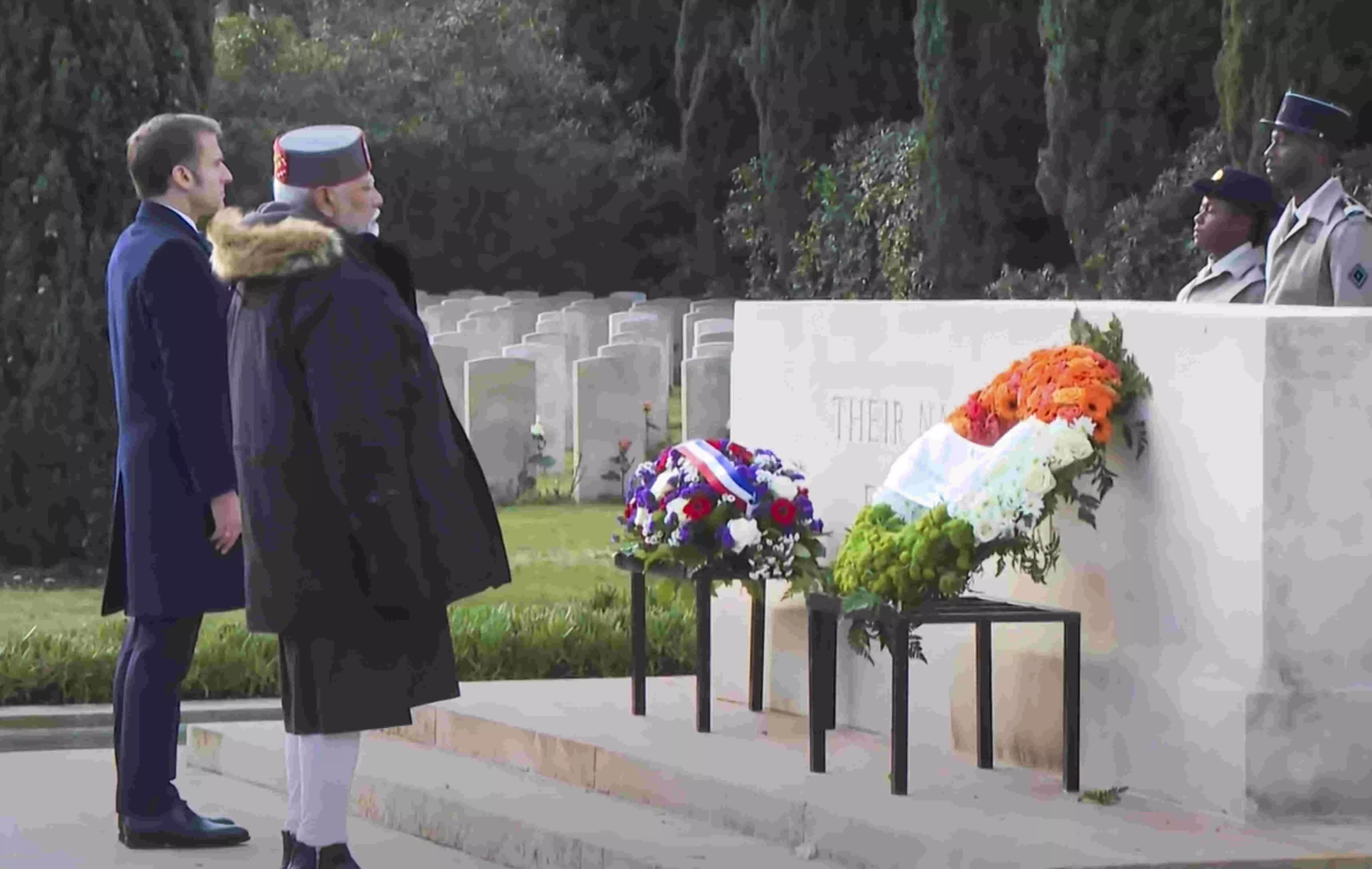 PM Modi visits Mazargues war cemetery, pays tribute to fallen Indian soldiers PM Modi visits Mazargues war cemetery, pays tribute to fallen Indian soldiers