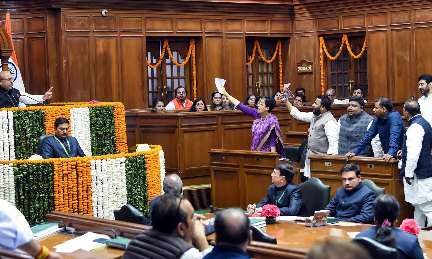 BJP, AAP spar in Delhi Assembly over Ambedkar, Bhagat Singh portraits; 21 AAP MLAs suspended