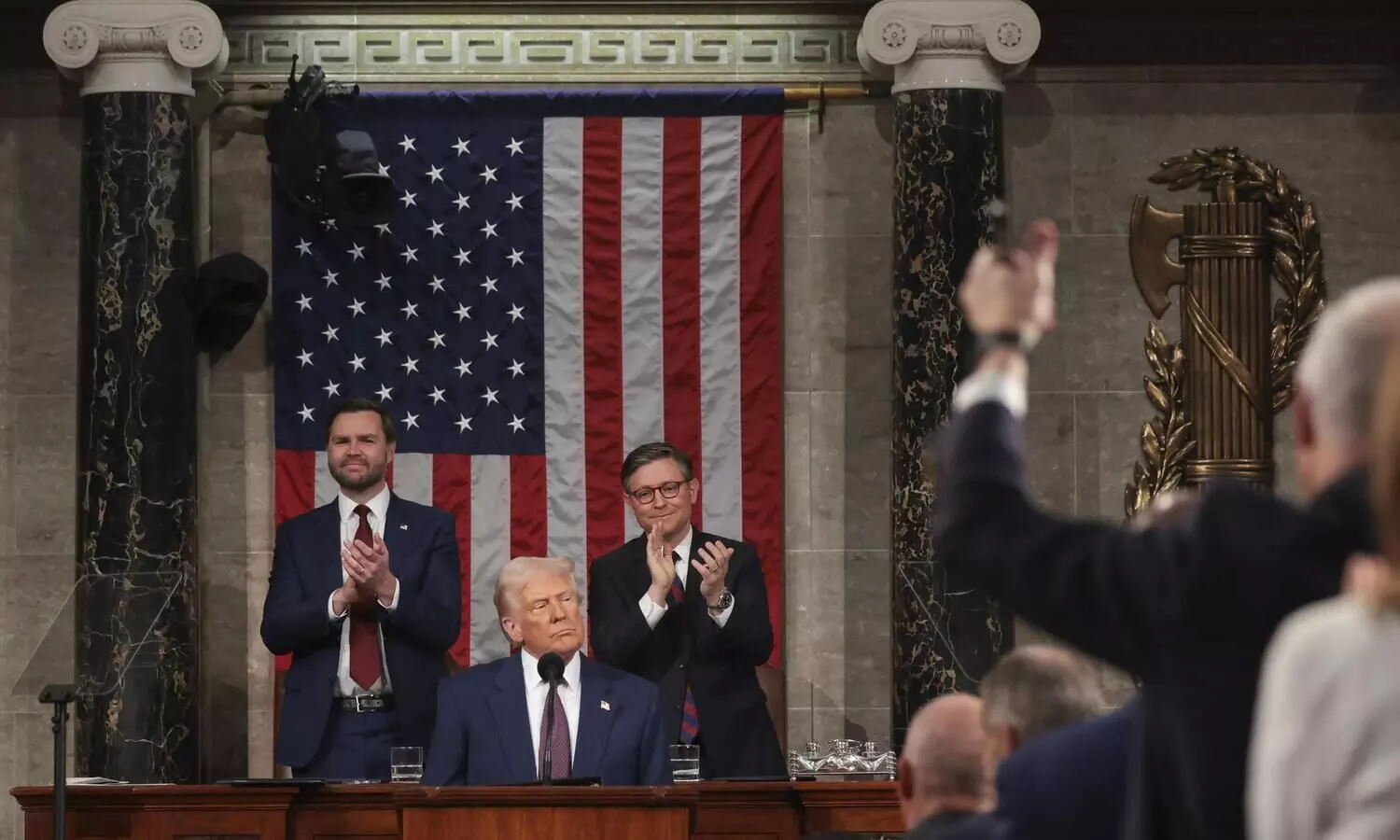 Trump sets record for longest annual presidential address to Congress, took credit for swift action in reorienting US economy, immigration