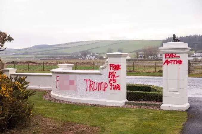 Activists vandalise Trump golf resort over his comments on emptying out Gaza