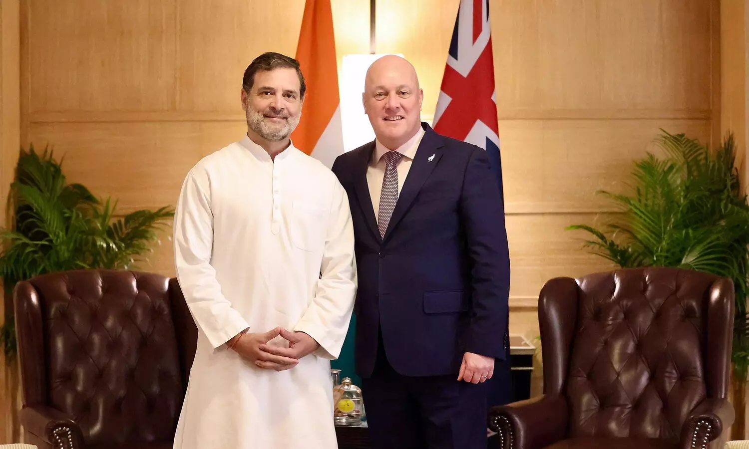 Congress leader Rahul Gandhi calls on New Zealand PM Christopher Luxon in Delhi