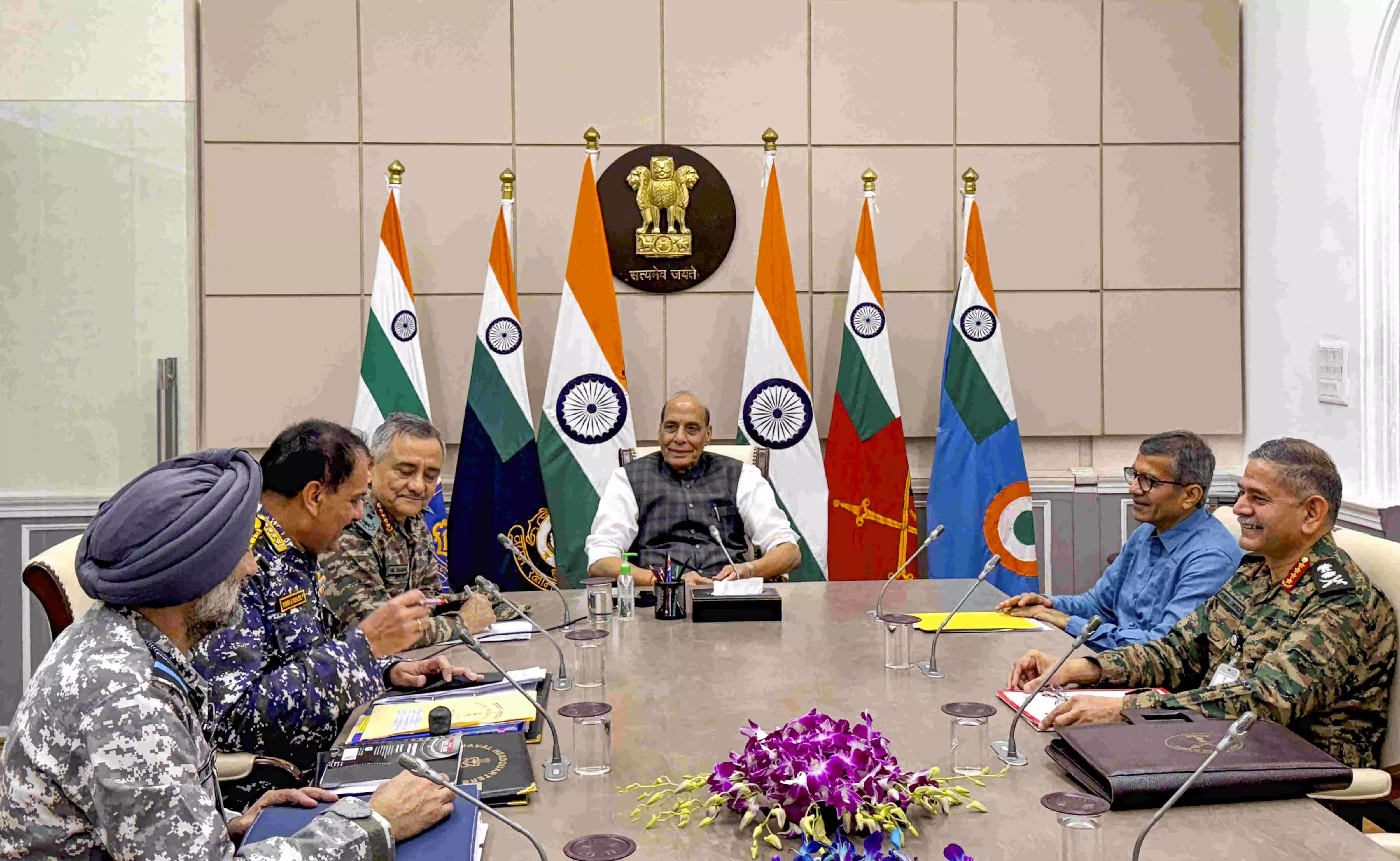 Defence Minister Rajnath Singh holds review meeting at South Block amidst escalating tensions Defence Minister Rajnath Singh holds review meeting at South Block amidst escalating tensions