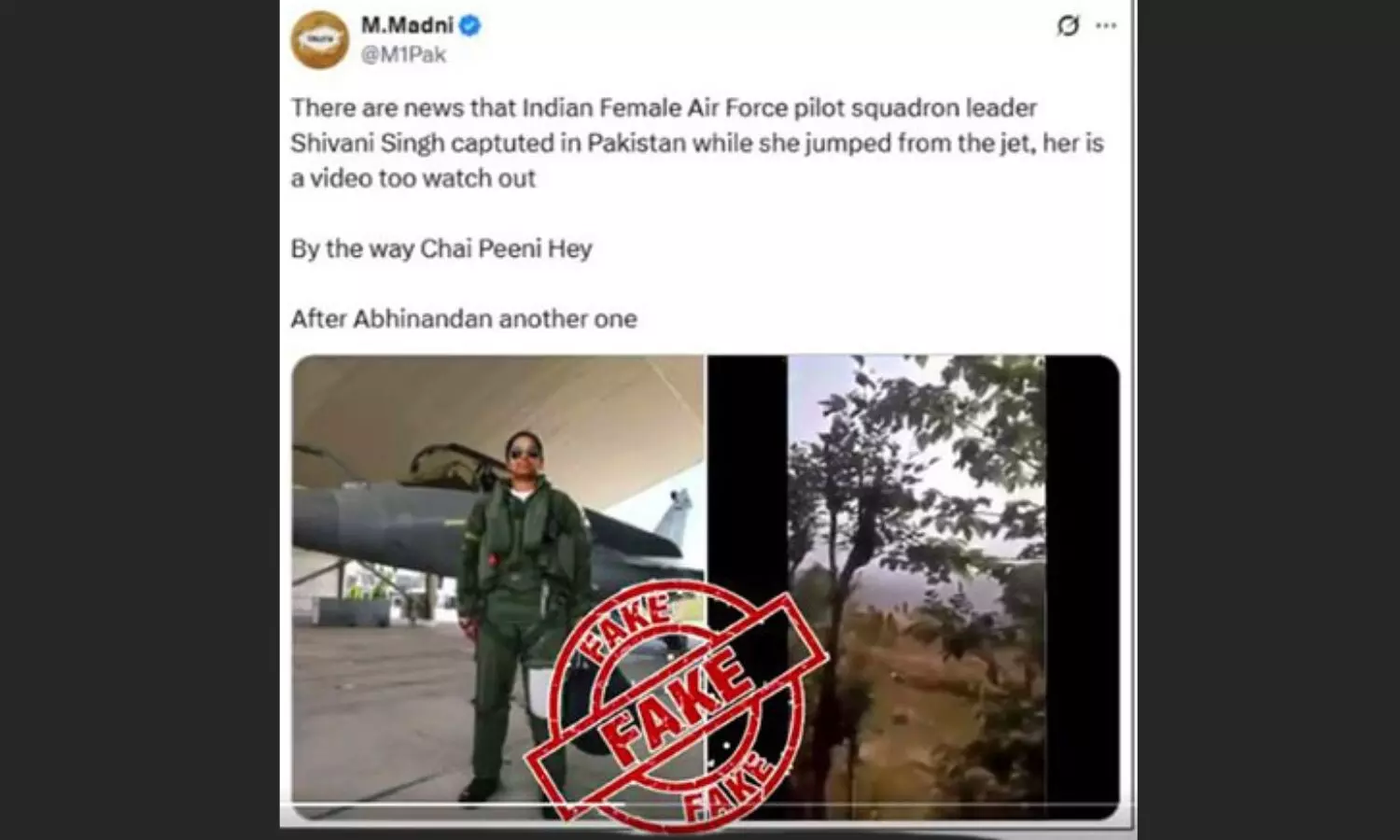 PIB Fact Check debunks claim that Indian Female Air Force pilot has been captured PIB Fact Check debunks claim that Indian Female Air Force pilot has been captured