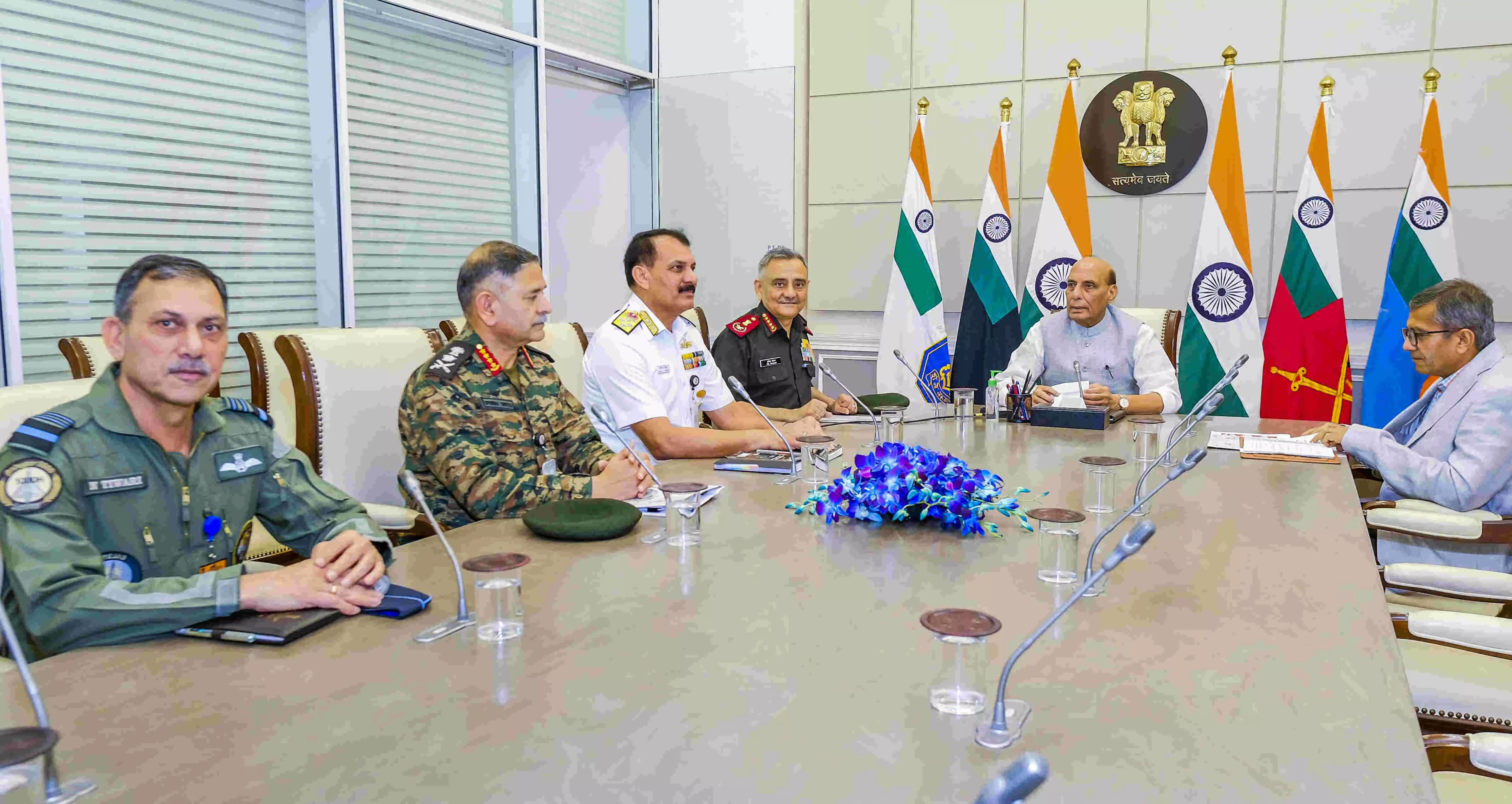 Rajnath Singh holds high-level meeting with Defence Secretary, CDS, Navy and Army Chiefs Rajnath Singh holds high-level meeting with Defence Secretary, CDS, Navy and Army Chiefs
