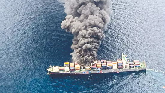 Fire erupts on Singapore-flagged vessel off Kerala coast; 18 rescued Fire erupts on Singapore-flagged vessel off Kerala coast; 18 rescued