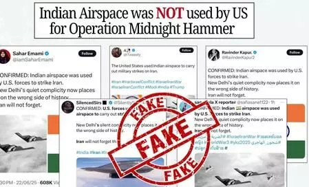 India debunks social media claims that US used its airspace to launch strikes against Iran India debunks social media claims that US used its airspace to launch strikes against Iran
