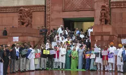 INDIA bloc MPs protest in Parliament complex against SIR exercise in Bihar INDIA bloc MPs protest in Parliament complex against SIR exercise in Bihar