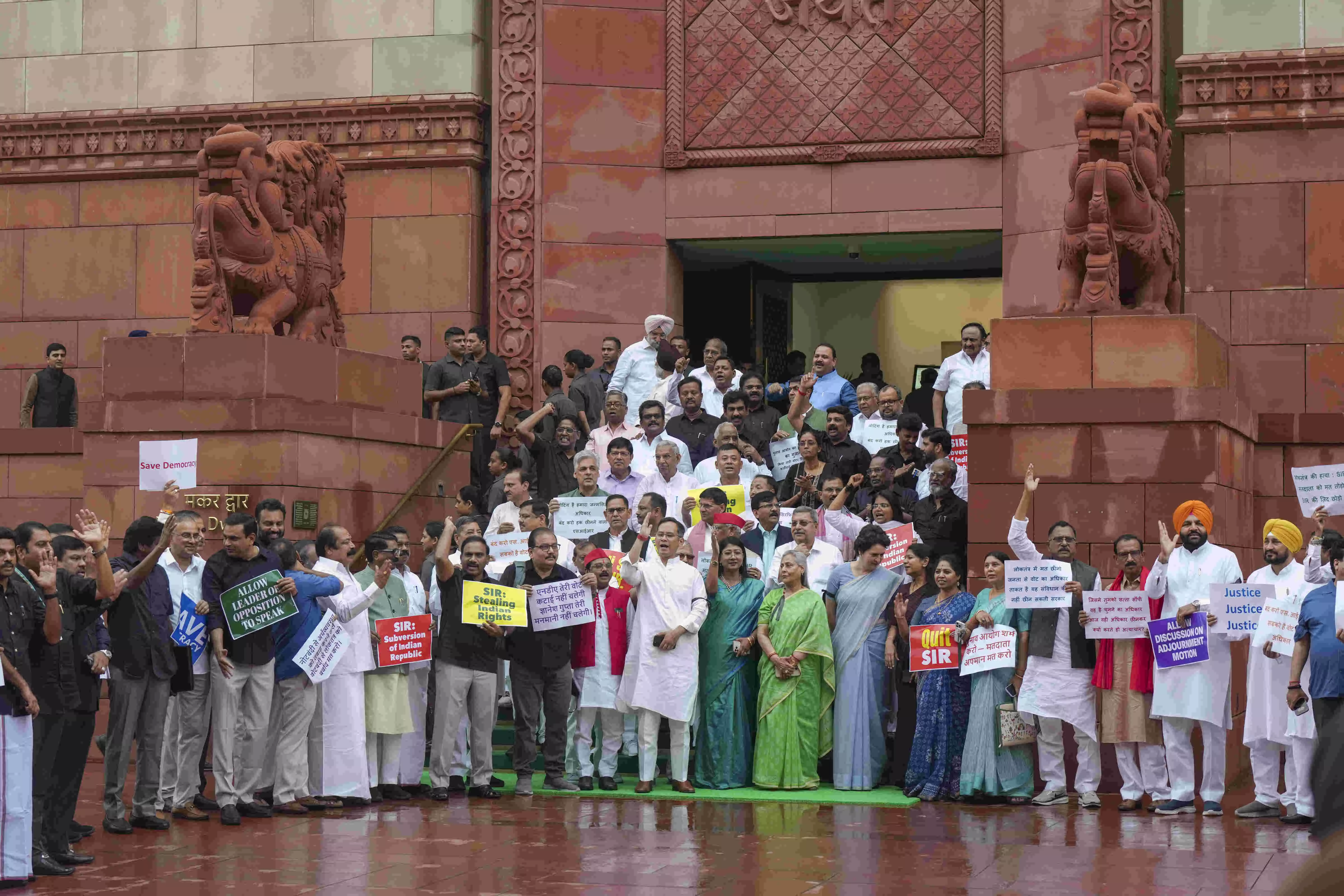 INDIA bloc MPs protest in Parliament complex against SIR exercise in Bihar INDIA bloc MPs protest in Parliament complex against SIR exercise in Bihar