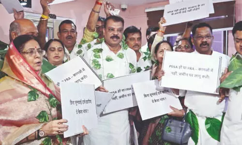 Congress MLAs stage leaf-garland protest in Madhya Pradesh Assembly over tribal rights