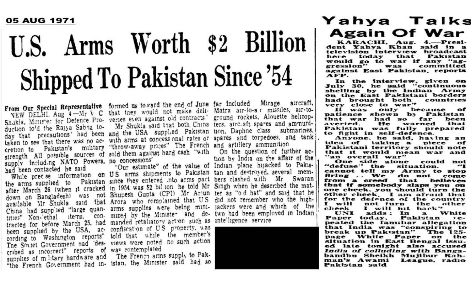 Indian army recalls details of $2 billion US-Pak arms deal before 1971 war Indian army recalls details of $2 billion US-Pak arms deal before 1971 war