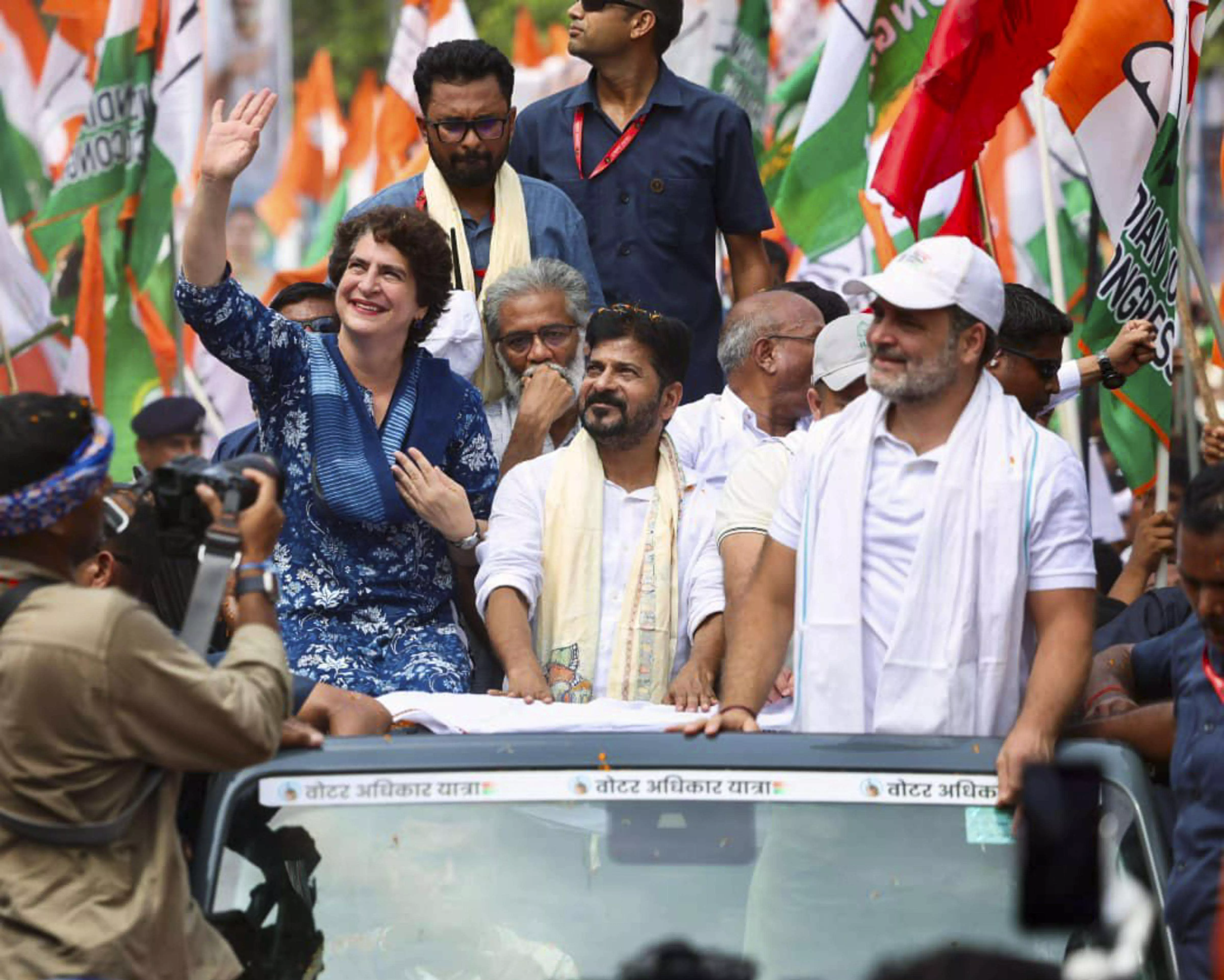 Priyanka Gandhi Vadra joins Rahul in Voter Adhikar Yatra in Bihars Supaul