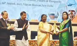 President honours A Manimekhalai   for Outstanding Women Leadership