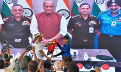 Rajnath flags off first ever tri-services all-women circumnavigation sailing voyage Rajnath flags off first ever tri-services all-women circumnavigation sailing voyage