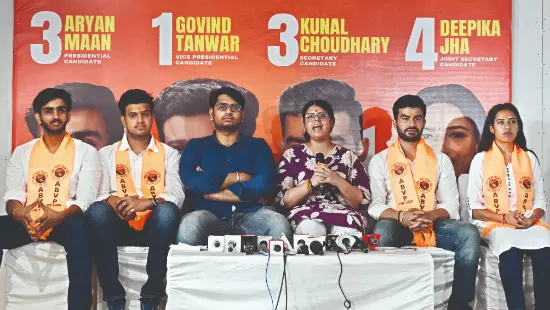 Student bodies unveil panels for DUSU polls; NSUI, left alliance field women for president
