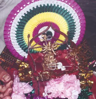 Golden Durga idol of Khayer Khal worshipped on Navami Golden Durga idol of Khayer Khal worshipped on Navami