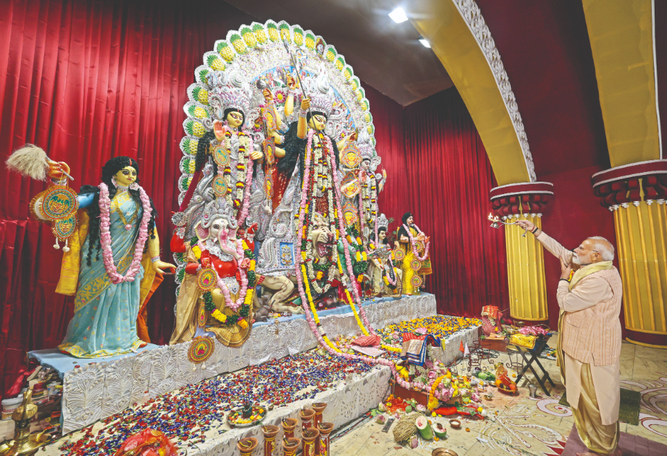 PM Modi visits Durga Puja pandal in Delhi’s CR Park