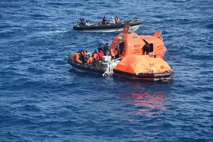 9 Indians among 14 crew members rescued by Sri Lankan Navy from distressed merchant vessel 9 Indians among 14 crew members rescued by Sri Lankan Navy from distressed merchant vessel