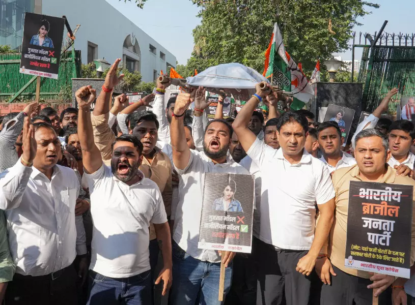 Indian Youth Congress stages protest in Delhi over vote theft in Haryana polls Indian Youth Congress stages protest in Delhi over vote theft in Haryana polls
