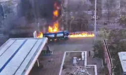 Oil tanker gutted in fire at New Town