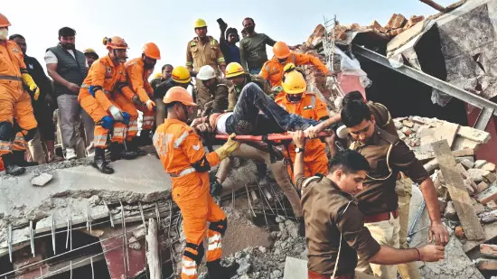 1 dead, others trapped as unauthorised building falls 1 dead, others trapped as unauthorised building falls