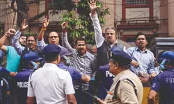 BLOs raise ‘Go Back’ slogans as Suvendu arrives at CEO office to submit deputation BLOs raise ‘Go Back’ slogans as Suvendu arrives at CEO office to submit deputation