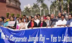 Sonia, Oppn leaders protest against new labour codes; Kharge calls govt anti-worker